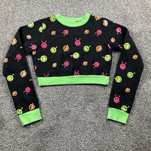 Cyberdog London Top Size Medium Alien Sweater Rave Wear Crop Neon All Over Print